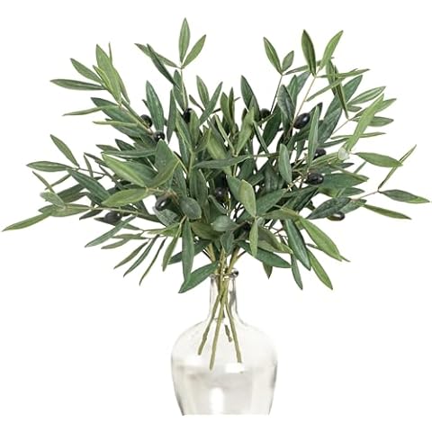 Ttranewsoo Faux Plants Olive Leaves Stems Artificial Plants Olive Tree Branches for Small Vase Tabletop Greenery Decor for Home Decor Office Wedding Party 19.6” （4pcs） Cover