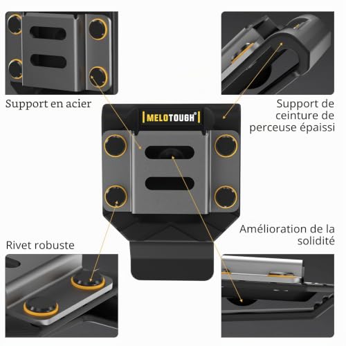 MELOTOUGH Clip de Ceinture pour Perceuse et Étui, Support pour Ruban de Mesure, Noir – vue 2