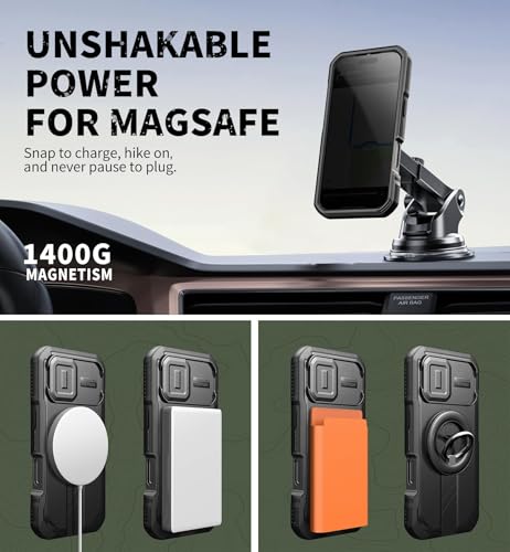 Image of Dexnor for iPhone 17 Case with Slide Camera Cover & Adjustable Kickstand & Privacy Screen Protector, Compatible Wireless Charging, Rugged Bumper Cases Heavy-Duty Magnetic Protective Cover,Black