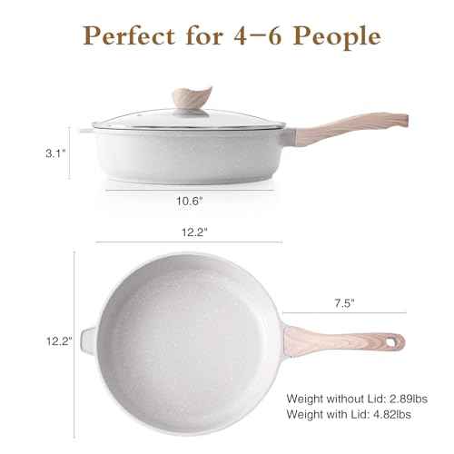 Image of Kordisen Nonstick Ceramic Deep Frying Pan with Lid, 12 Inch, 5 Qt, Grey