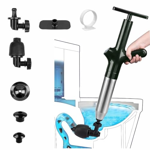 Desatascador de Tuberías con Aire Comprimido Desatascador de Inodoro con Barómetro, 4 Cabezas de Pistón, Inflador para Baño, Lavabo, Bañera - Fácil Uso Profesional