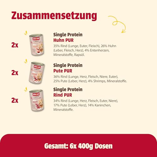 animonda Carny Katzen Nassfutter Single Protein Mix Pur (6 x 400g), Katzenfutter mit nur einer Proteinquelle, Futter für ausgewachsene Katzen