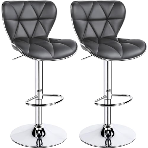 Yaheetech Bar Stools, Stylish Adjustable PU Leather Swivel Barstools, Counter Height Bar Chair Set of 2 with Foma Padded for Home Kitchen, Grey