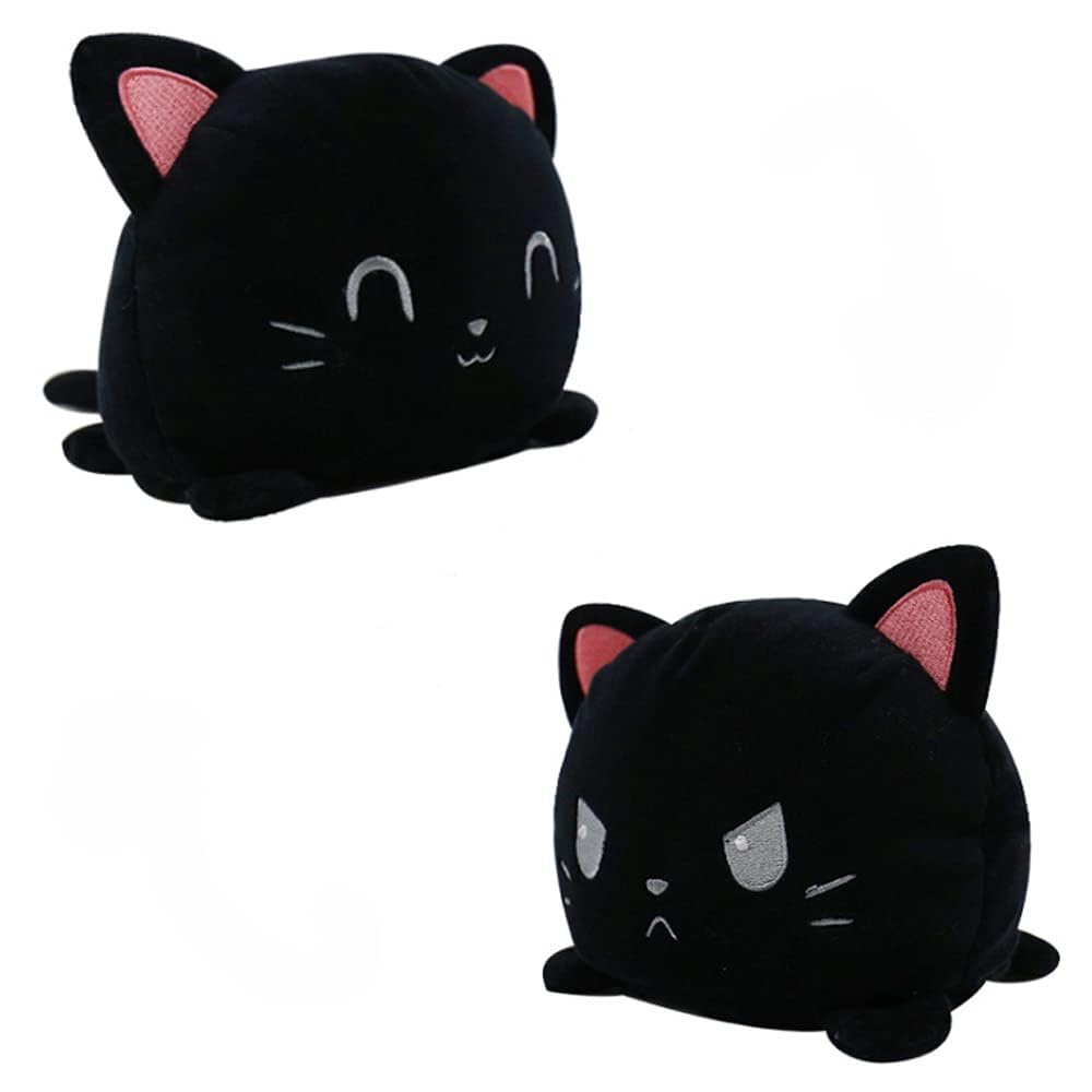 KUNSTIFY Gato de peluche reversible para niñas, mujeres, niños, bebé, para expresar su estado de ánimo, regalo para novia, gato, negro