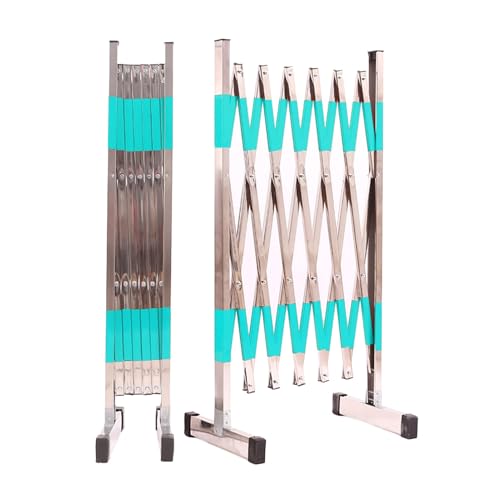 PFCDZDU Industrial Expandable Barricade, Portable Folding Safety Barrier Gate with Mobile Casters, Retractable Traffic Fence for Outdoor Road Control(Silver-A,4.9x9.8ft/1.5x3m)