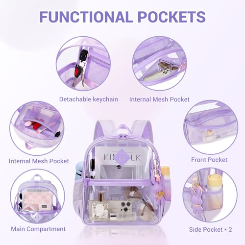 Image of MUSEVOS Clear Backpack for Stadium Events Approved 12x6x12, Thick TPU Mini Clear Bag with Front Pocket for Concert Sport Events Work Travel, Purple