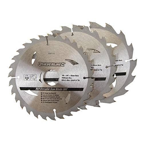 Silverline 292712 TCT Circular Saw Blades 16, 24, 30T 3pk 150 x 20 - 16, 12.75 mm Rings