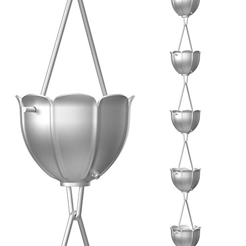 Rain Chains Direct Orchid Rain Chain, 8.5 Feet Length, Aluminum, Gray, Functional and Decorative Replacement for Gutter Downspouts