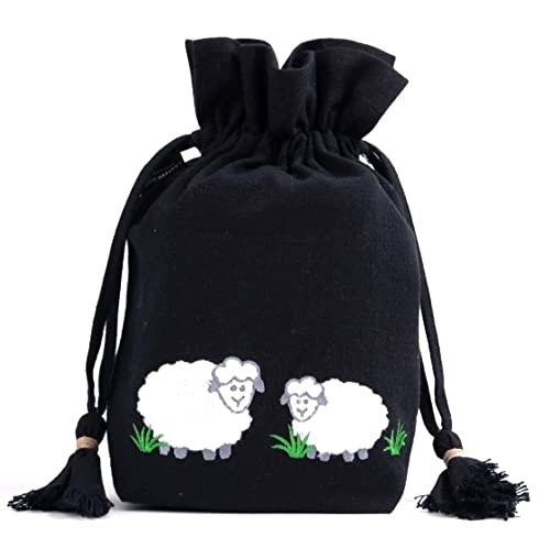 Sac à tricoter brodé Lantern Moon en coton doux haut de gamme pour ouvrage