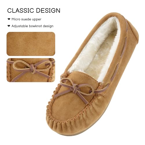 Womens Moccasin Slippers Micro Suede Cozy Indoor Outdoor House Shoes3