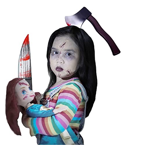 Dasdsa Chucky Costumes Fake Knife With Fake Blood,Halloween Michael Myers Purge Weapon Prop And Fake Axe With Fake Blood Headband Add 30Pcs Stickers #TOP3