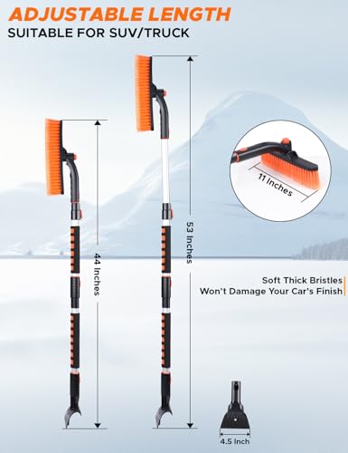 Image of EcoNour 53″ 3 in1 Extendable Snow Brush with Ice Scraper for Car Windsheild | 360 Pivoting Long Snow Brush for SUV, Truck, and Car | Winter Car Accessories