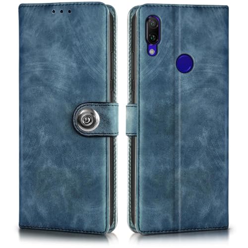 Image of WOW IMAGINE Shock Proof Flip Cover Back Case for Xiaomi Mi Redmi Note 7 | 7 Pro | 7S (Magnetic Button Flip Case | Wallet Pockets & Stand | Leather Finish | Aquamarine)