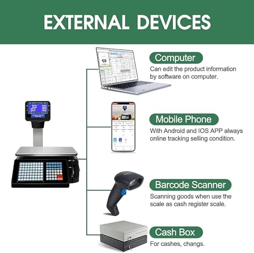 Báscula digital comercial con impresora térmica y pantalla doble miniatura 3