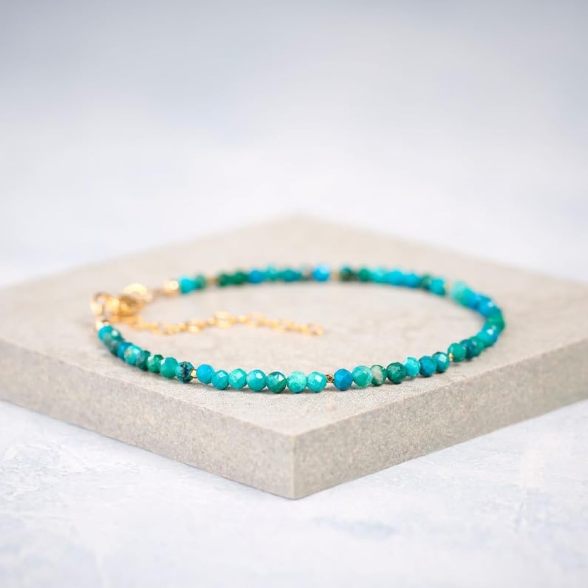 Chrysocolla Turquoise Adjustable Bracelet, Gold Plated Clasp