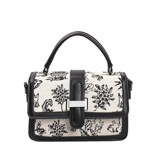 Image of EXOTIC Rosetta Structured Sling Bag for Women | Printed Panel Handbag with Top Handle & Detachable Crossbody Strap | Multi-Compartment Satchel Purse