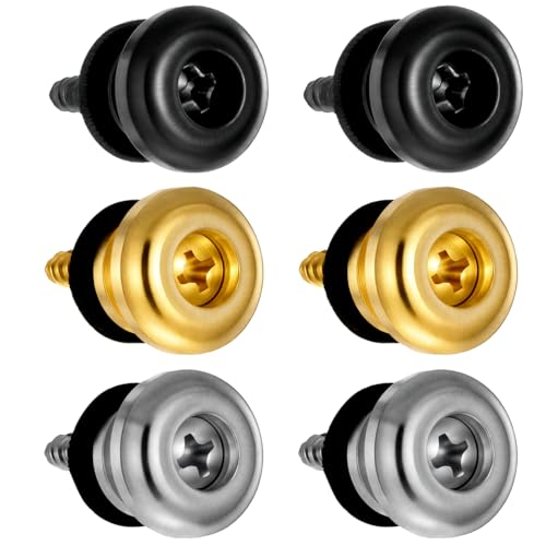 6 Pcs Guitar Strap Button Lock with Mounting Screws, Guitar Strap Peg Locks Metal End Pins Accessories Anti Slipping Music Parts for Acoustic Classical Electric GuitarS Bass Ukulele