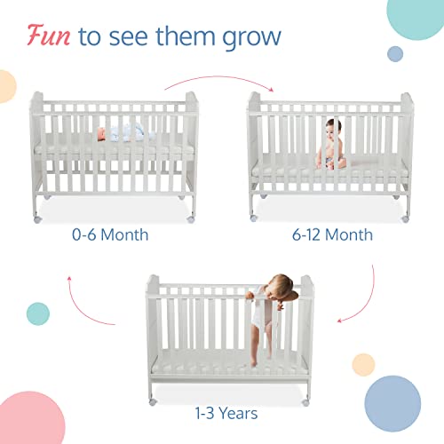 Image of LuvLap Cot C-65 Wooden Baby Cot for Kids with Mattress, 3 Level height adjustment, Convertibleinto low toddler bed, Made of New Zealand Pine Wood, Suitable for Newborn babies (White)