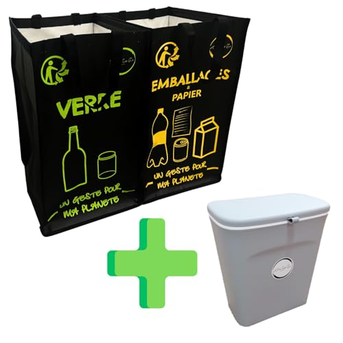 Kit de reciclaje (versión negra) – Bolsa TRI SELECTIVO – Papelera TRI SELECTIVO – Papelera compost – COMPOSADOR (negro)