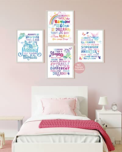 Mtl Hoe Positive Quote Affirmations Rainbow Fairy Mermaid Unicorn Girls Bedroom Wall Decor Art Print, Gift Inspirational Poster For Teen Girls Kids Room Bedroom Bathroom Wall Decor(8X10 Unframed) #TOP3