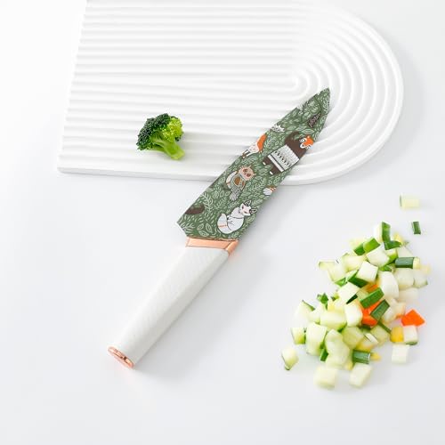 Image of UMAI Sharp Knife for Kitchen (7 Inch) Chef Knife | Chaku Knife | Printed Knife| Nife | Chopping Knife | Steel Kitchen Knife with Cover | Chopper Knife for Kitchen (Golden) (Green)