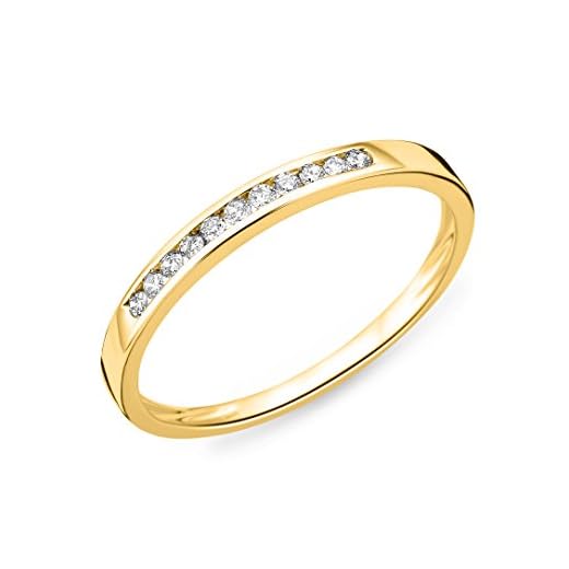 Miore – Anillo de mujer 9 KT Memoire 375 oro amarillo diamante (0.1 ct) Blanco redondo filo – mc909y50
