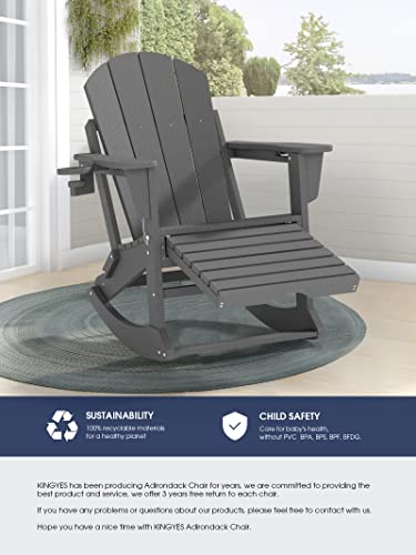 Kingyes Folding Adirondack Rocking Chair With Retractable Ottoman&Dual Cup Holders, 4-In-1 Multifunctional Adirondack Rocking Chair Outdoor Adirondack Chair For Porch Patio And Lawn, Grey #TOP5