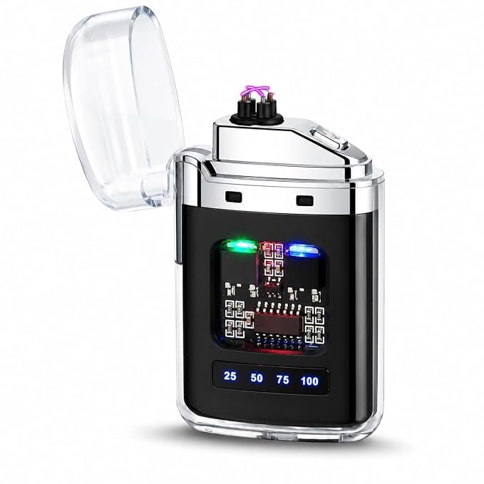 Rechargeable Dual Arc Electric Lighter USB Type-C Windproof Black | Flameless Plasma Arc, Smart Battery Display, Compact 2.6 Inch Size, Outdoor & Camping Use, Type-C Charging-image-25