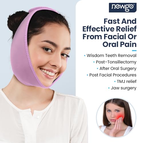 Image of NEWGO Wisdom Teeth Ice Pack Head Wrap for Face Oral Surgery, Jaw Ice Pack for Face with 4 Hot Cold Gel Pack for TMJ, Tooth Extraction, Tonsillectomy Recovery - Purple