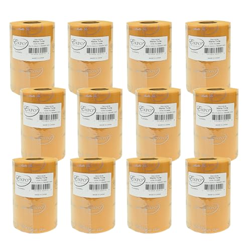 Image of Expo International Decorative Matte Tulle, Roll /Spool of 6 inch X 100 Yards, Lightweight Polyester Tulle Fabric for Tutus, Costumes, and Party Decorations, Washable, Easy-to-Use, Pack of 12, Gold