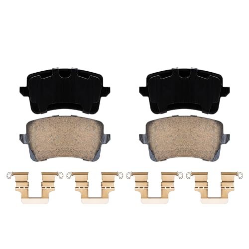 Image of Detroit Axle - Rear Ceramic Brake Pads with Hardware Set Replacement for 09-16 Audi A4, 09-17 Q5, 10-16 S4, 08-17 S5, 13-16 A5 Allroad, 10-14 A5, 08-17 A5 Quattro, 09-16 A4 Quattro