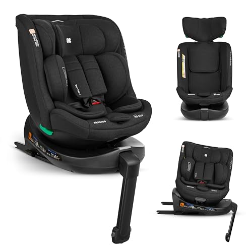 KikkaBoo Seggiolino Auto 0-36 kg i-SECURE, Gruppo 0 1 2 3, ISOFIX, i-Size, Rotante a 360º, 40-150 cm, Da 0 a 12 Anni, 12 Posizioni Poggiatesta, Nero
