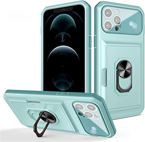 Coque iPhone 13 Pro Max antichoc verte avec porte-carte et anneau
