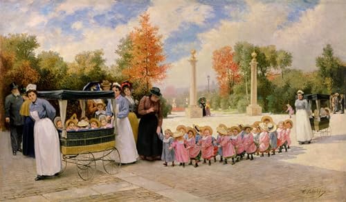 Toile Promenade des enfants de Lobrichon | Grand Tableau Époustouflant pour Décoration de Bureau