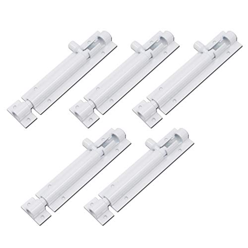 Tulead White Barrel Bolt Door Slide Bolt Latch Aluminum Alloy Sliding Lock Latch 100mm Garage Bolt Latches Pack of 5