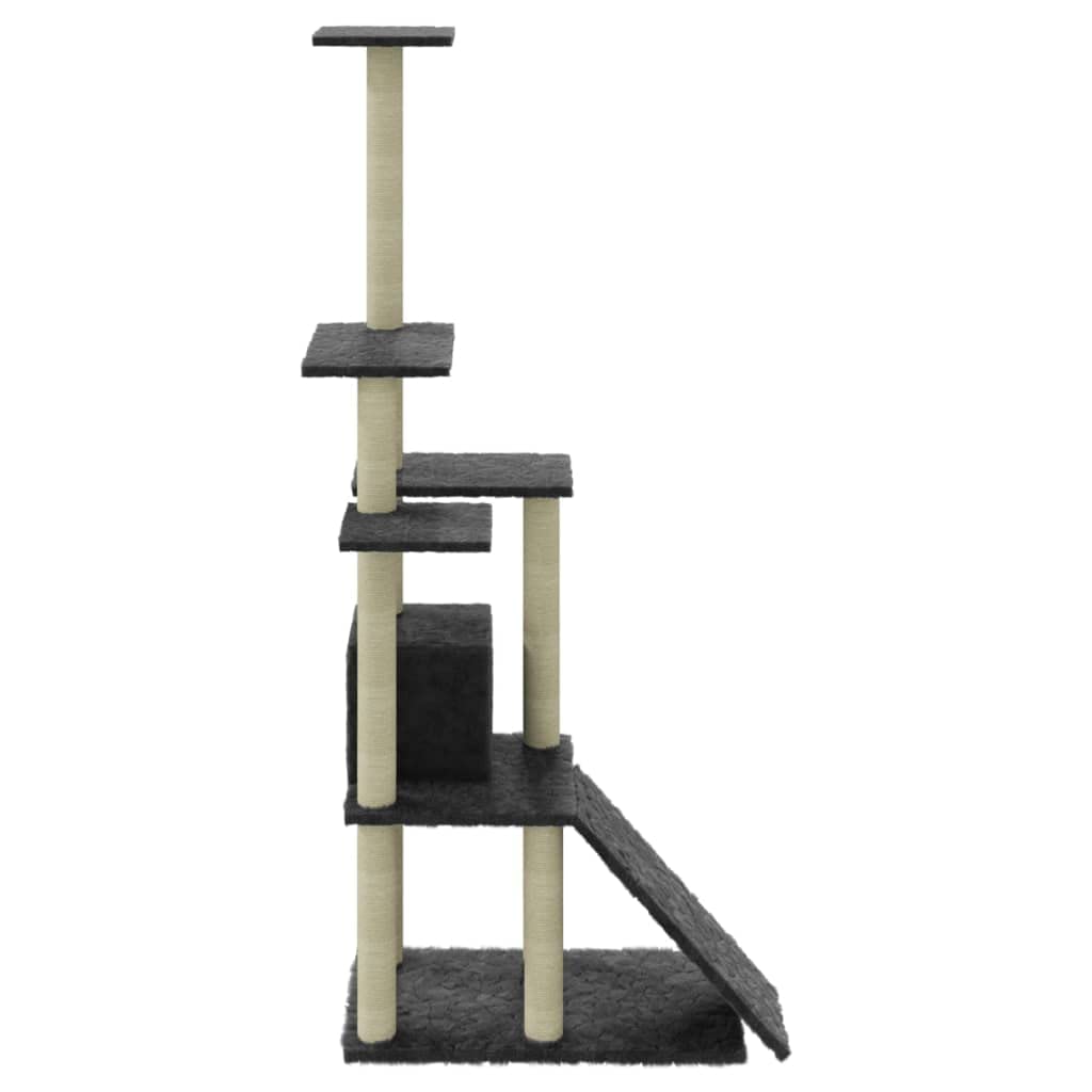 Teenpull Kratzbaum Katzenbaum mit Sisal-Kratzsäulen und Plüsch Dunkelgrau 155 cm stabil kompakt modern mit Kletterbaum, Kratzmöbel, Höhle, Hängematte für Katzenzubehör in Wohnung Wohnzimmer