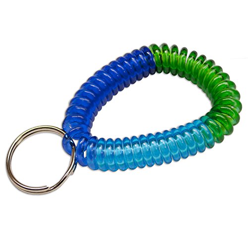 Lucky Line 2 Spiral Wrist Coil with Steel Key Ring Multi-Color Flexible Wrist Band Key Chain Bracelet Stretches to 12 Blue Dark Blue Green 1 PK (4103341)