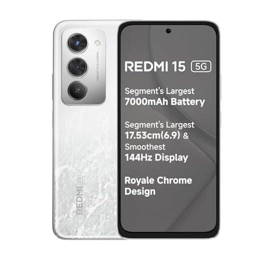 Redmi 15 5G Frosted White 6GB + 128GB | Segment's Largest 7000mAhA Battery | Segment's Largest Display 17.53cm(6.9) Up to 144Hz | Snapdragon 6s Gen 3 | 18W Reverse Charging | 50MP AI Dual Camera