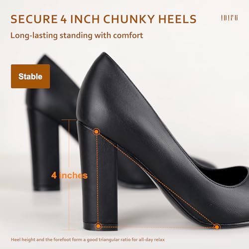 Idifu IN4CHUNKYHI-BLACKPU-85MUS Women'S In4 Chunky-Hi Block High Heels Closed Pointed Toe Pumps Dress Office Shoes thumb #5