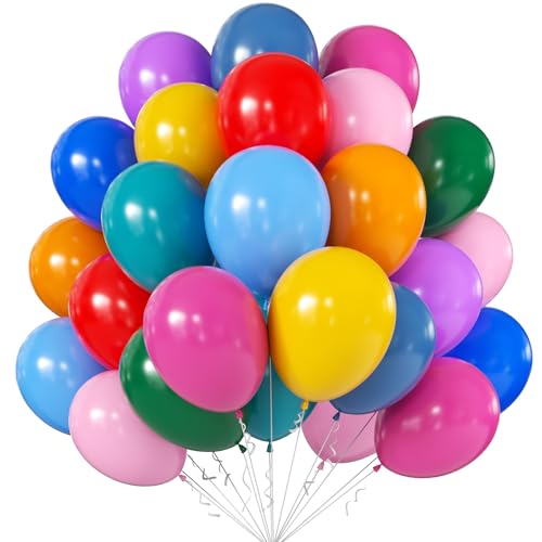 Image of KALOR 12 Inch Rainbow Balloons, 50 Pcs Latex Helium Balloons for Kid's Birthday Party, Baby Shower, Wedding, Graduate Party Decorations