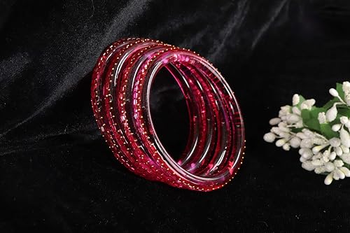 Image of NMII Glass Golden Zircon Stone & Kundan Beads Kada Set For Women & Girls | Fancy Design Kada Bangles | Traditional Look Kangan | Glass Bangles For Women Wedding, Party, Function, Daily use