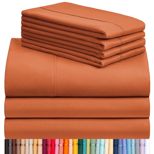 Image of LuxClub 7 PC Split King Sheet Set, Breathable Luxury Bed Sheets, Deep Pockets 18 inch Eco Friendly Wrinkle Free Cooling Sheets Machine Washable Hotel Bedding Silky Soft - Autumn Orange Split King