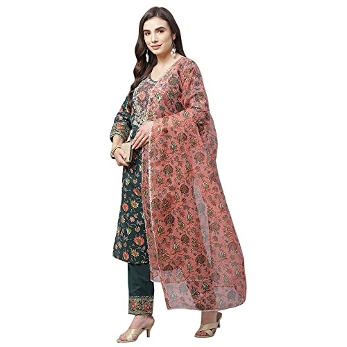Image of Divena Green Floral Printed Kurta Pant Set with Dupatta