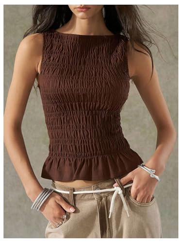SOLY HUX Women's Shirred Ruffle Tank Tops Summer Sleeveless Slim Fit Going Out Vest Shirts Streetwear2