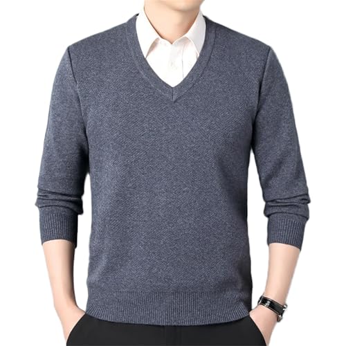 Men's V Neck Sweater Pullover Woolen Regular Fit Long Sleeve Knitting Sweaters with Ribbing Edge