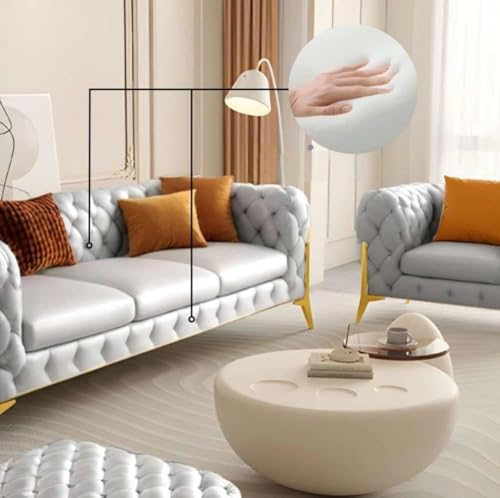Image of Chesterfield Velvet Upholstery 3-Seater with Armchair and Footrest, Design in 3+1+Footrest Sofa for Living Room, Bedroom, Hallways (Light Grey)