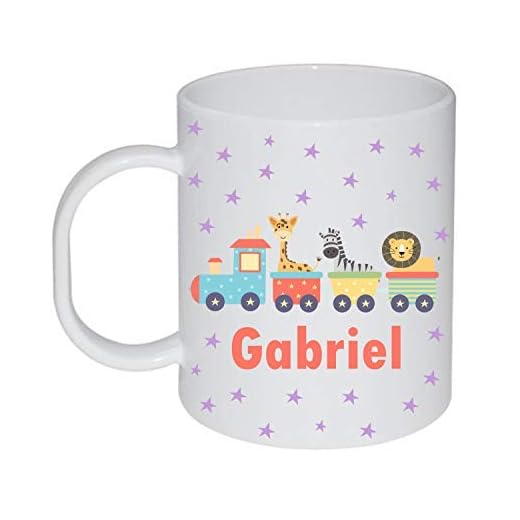 Kembilove Taza de Desayuno Infantil Personalizada – Tazas Plástico Personalizadas con el Nombre del Niño o Niña Vuelta al Cole – Diseño Animales