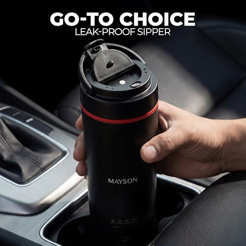 Image of MAYSON Portable Electric Kettle with Digital LED Display,450ml Travel Electric Water Bottle, 300W Fast Boil Tea Coffee Maker,304 Stainless Steel Water Boiler, Auto Shut-Off & Leak-Proof, 1yr Warranty
