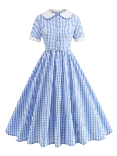 Peter Pan Collar Vintage Cotton Summer Dresses Women Short Sleeve Pleated Rockabilly Dress2