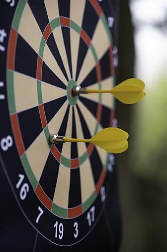 Fizz Creations Magnetic Outdoor Dartboard. Includes Portable Magnetic Waterproof Dartboard in Waterproof Tube, 3 Yellow Darts and 3 Red Darts. Fun Magnetic Dart Board Garden Games, Camping Games.